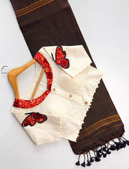 Khadi cotton saree with stiched blouse