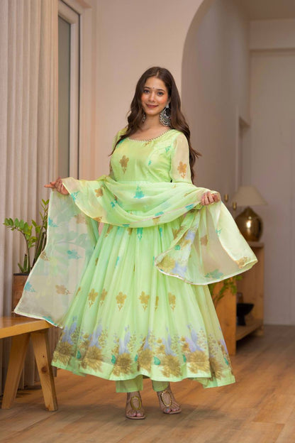 Floral printed Organza Anarkali Suit set