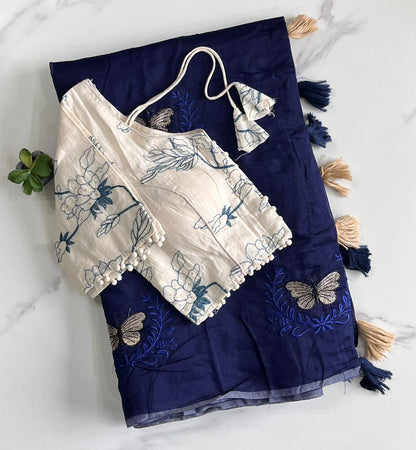 Butterfly Chanderi Saree with Stitched Blouse