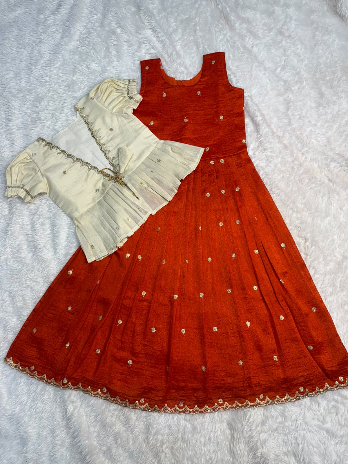 Kids cute 2 in one orange trendy gowns