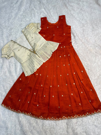 Kids cute 2 in one orange trendy gowns