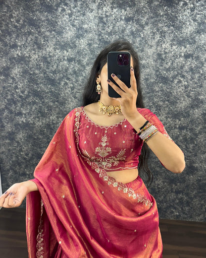 South tissue lehenga with embroidery