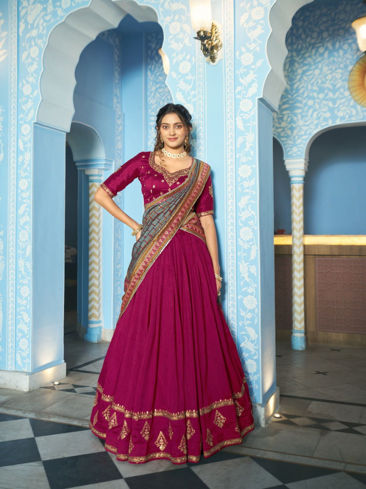 Vichitra silk royal designer lehenga
