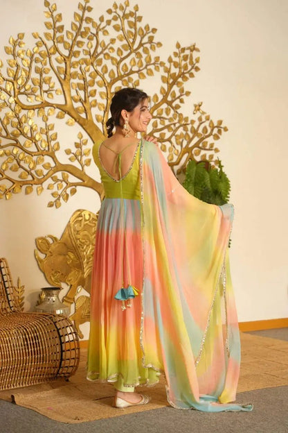 Rainbow Anarkali charm gown