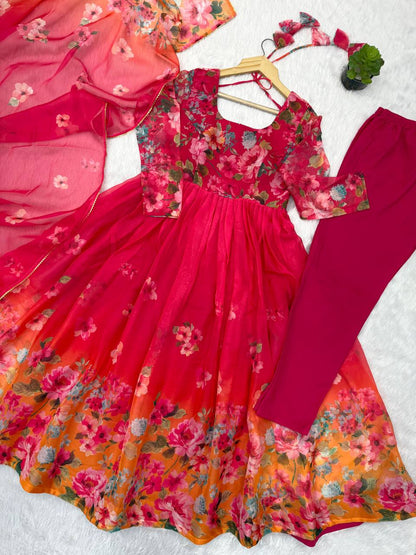 Floral Print Organza Anarkali gown ✨