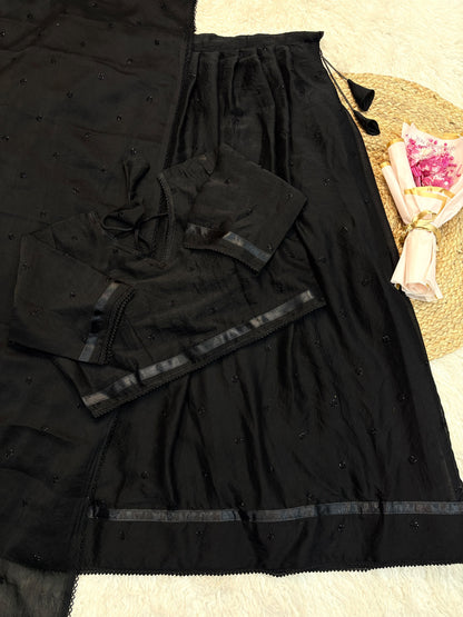 Trending Designer rangoli crush fabric with beads worked ready to wear lehenga