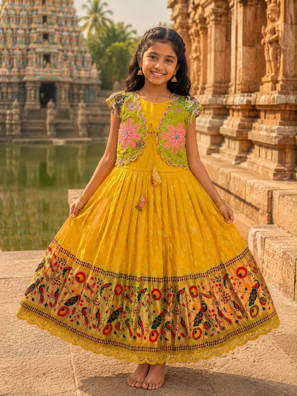 Kids frock pure Dola silk 2 in one gown