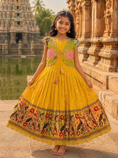 Kids frock pure Dola silk 2 in one gown