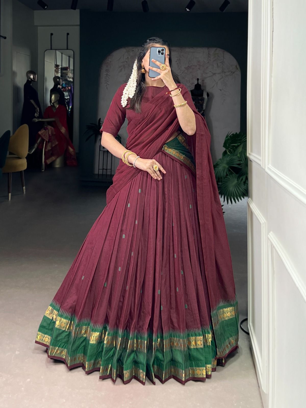 Chanderi cotton half saree Lehenga