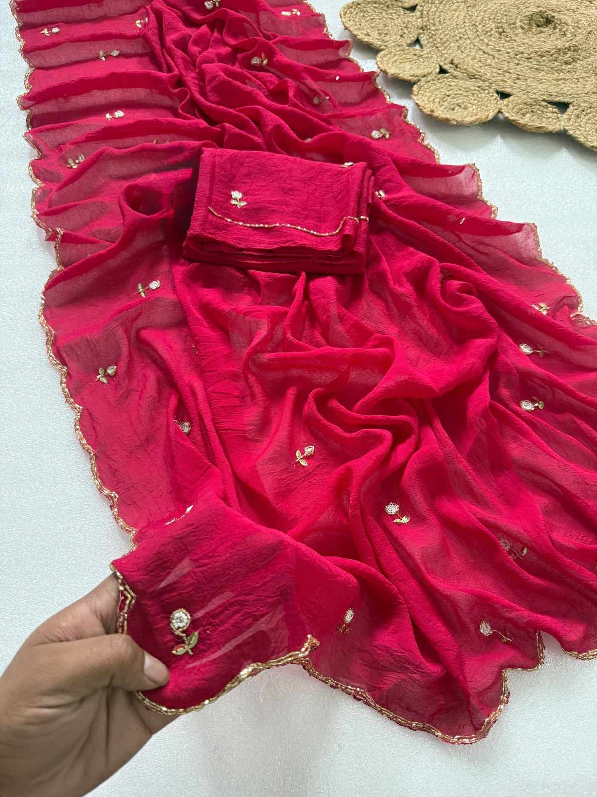 Budget Cutwork rangoli crush silk saree