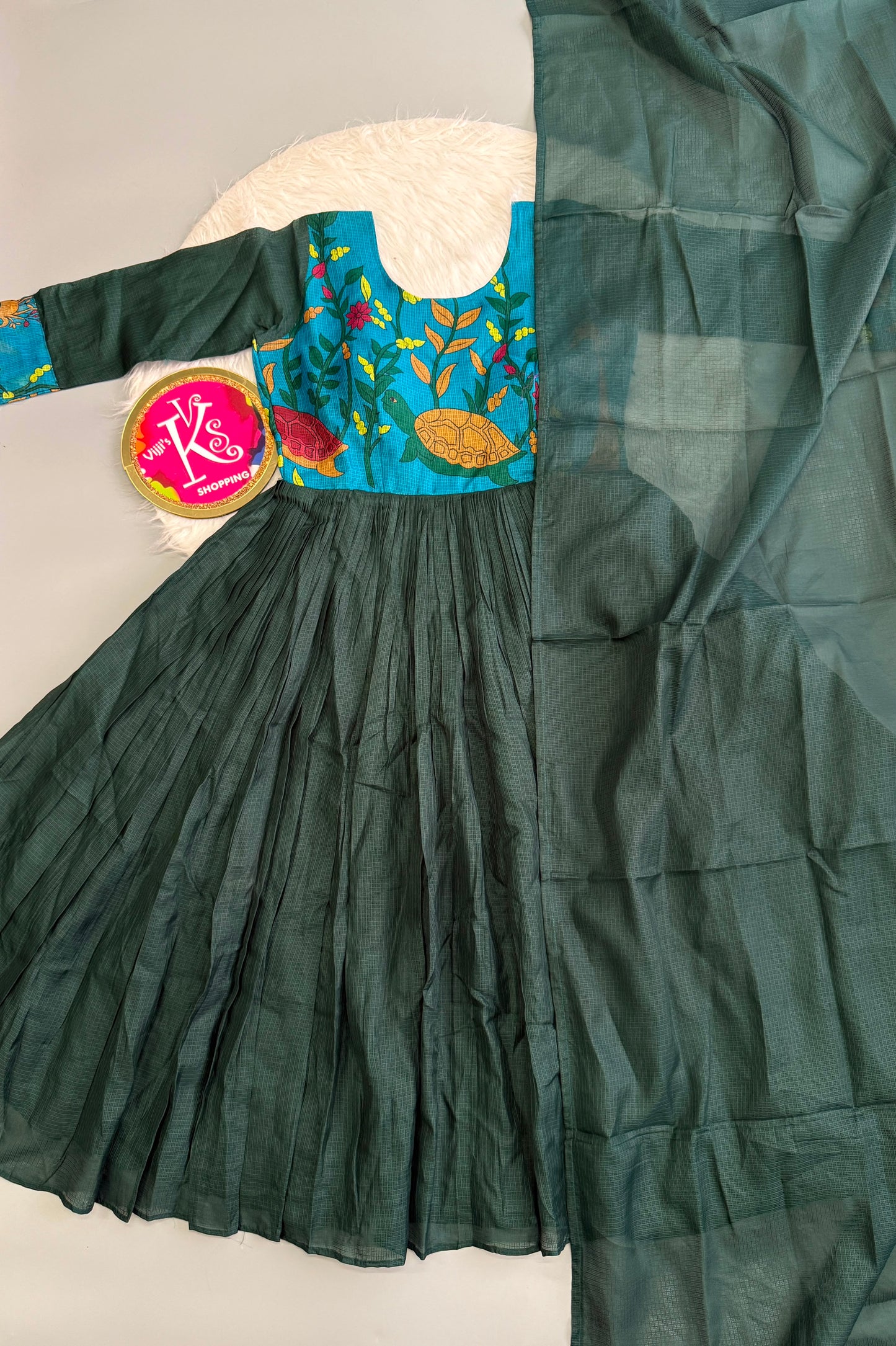 Kalamkari Kota checks classic gown with dupatta