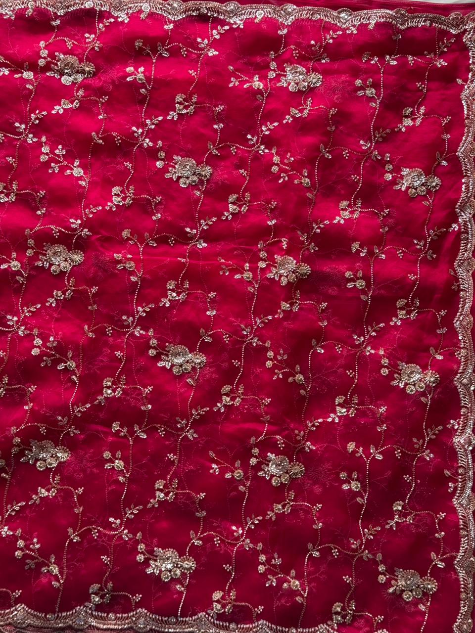 Raspberry Luxe Coctail Handwork saree with stitched blouse