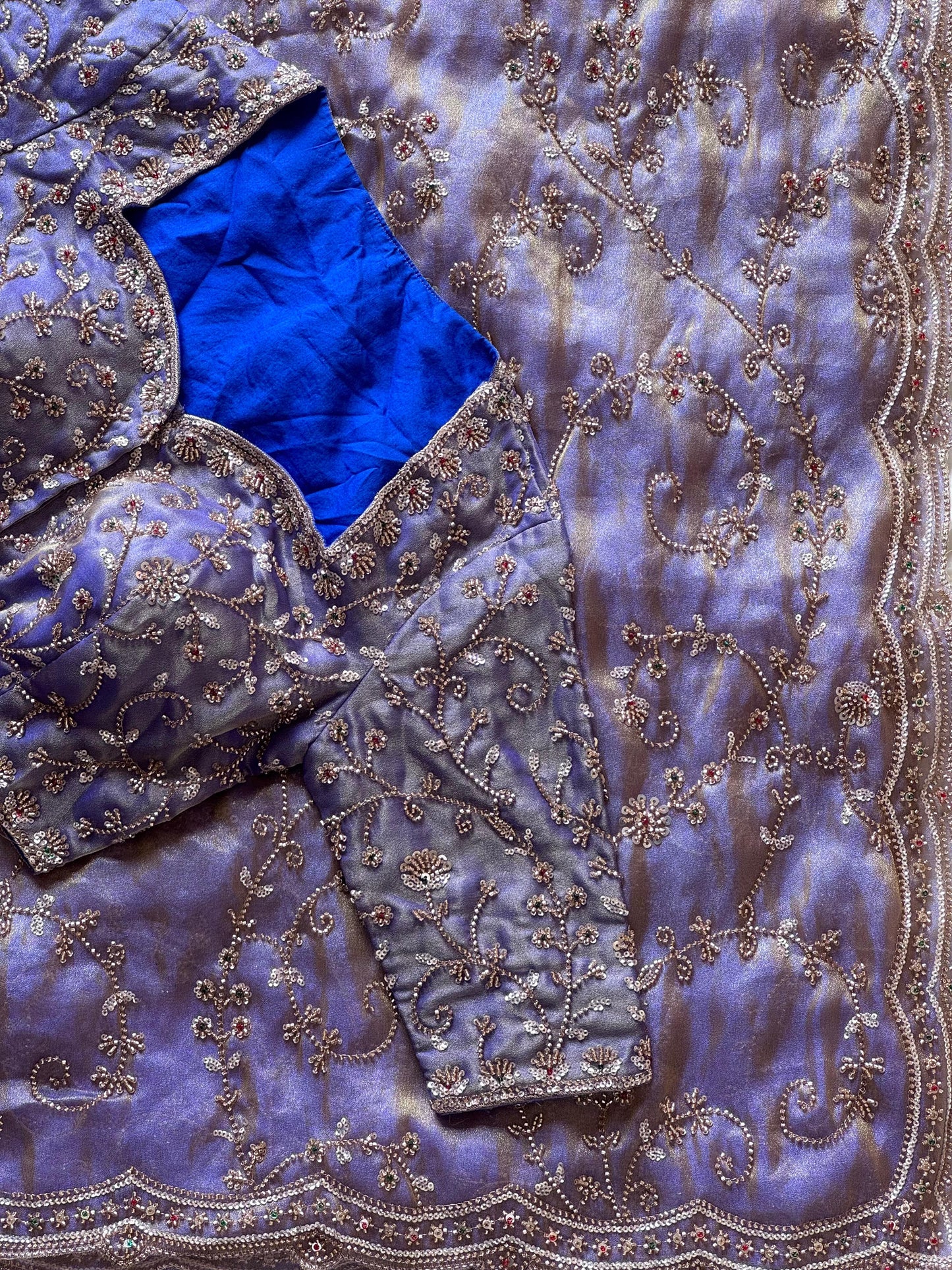 Cocktail Handwork Crepe Luxe work saree with stitched Blouse