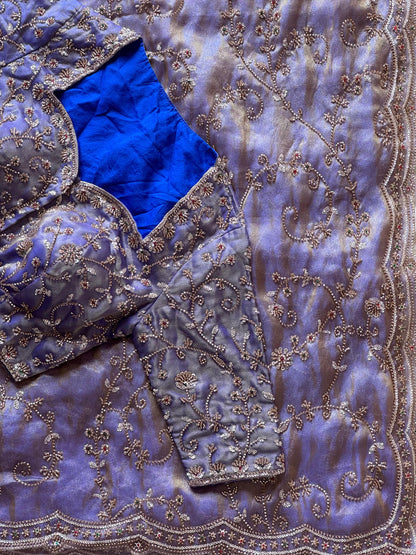 Cocktail Handwork Crepe Luxe work saree with stitched Blouse