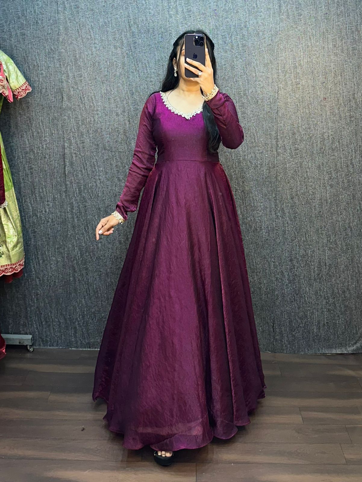 Fendy silk crush mirror lace gowns