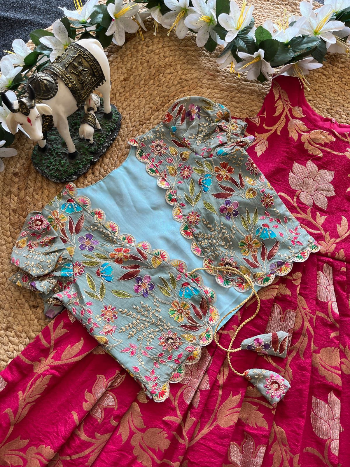 Khadi Georgette 2 in One Gown with Coat sets Kids Gowns