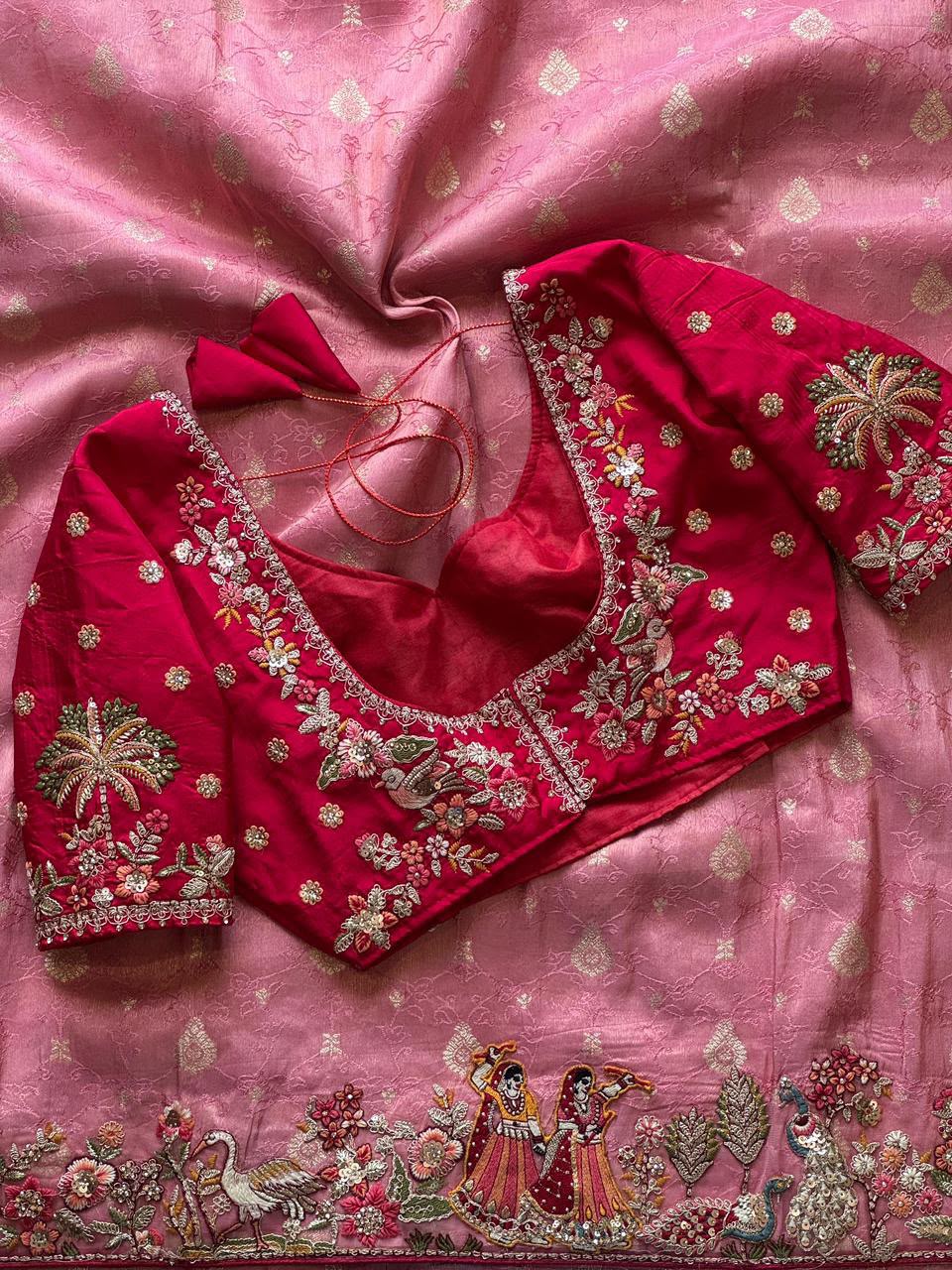 Luxe Dola Silk coding  work Multi
Saree with stitched blouse