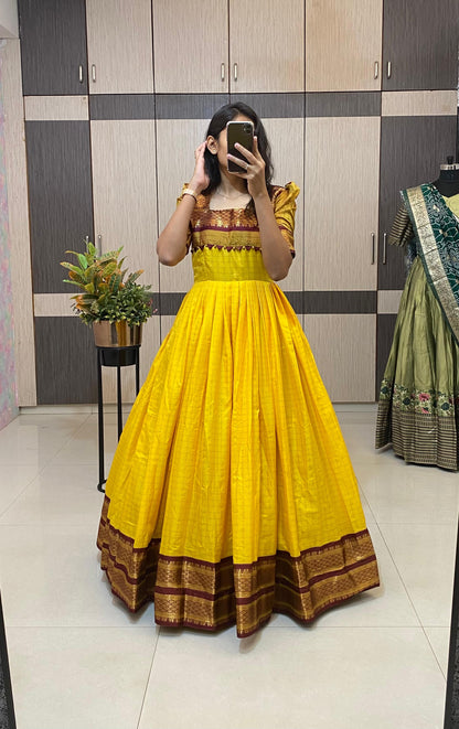 SUPER HIT long gown with cotton silk gown with a pleated flare