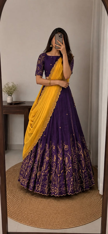 Blooming Vichitra silk designer lehenga