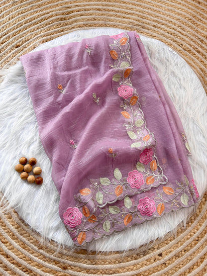 Chiffon floral Embroidery Crush budget sarees