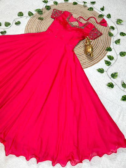 Machine Maggam work gowns with dupatta