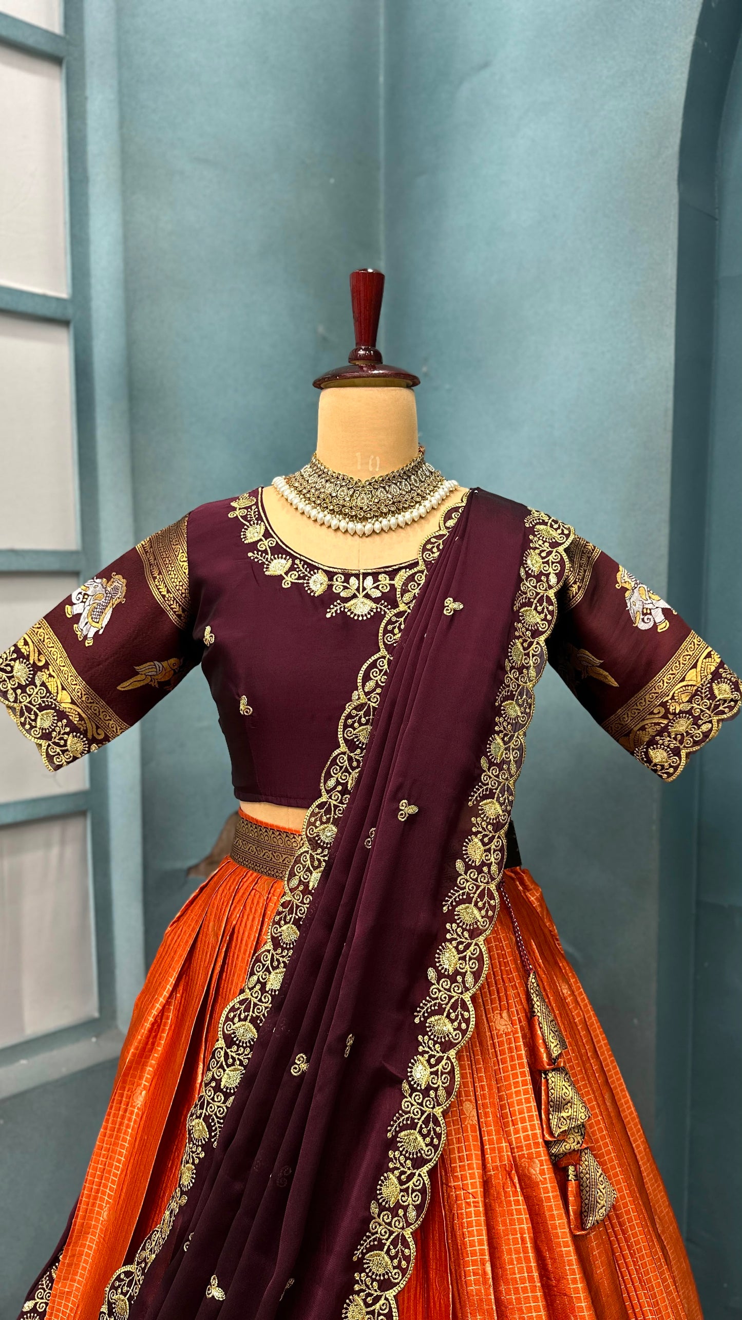Kanjivaram silk Designer jacquard embroidery lehenga sets