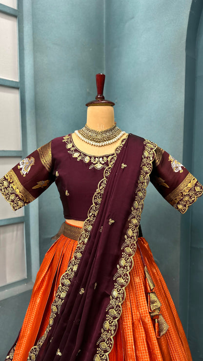 Kanjivaram silk Designer jacquard embroidery lehenga sets