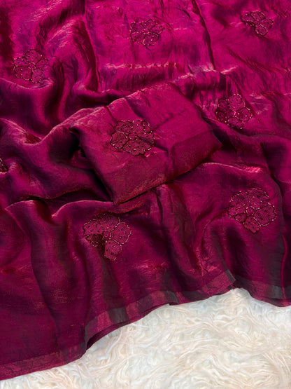 Trending space fendy silk saree with thread embroidery