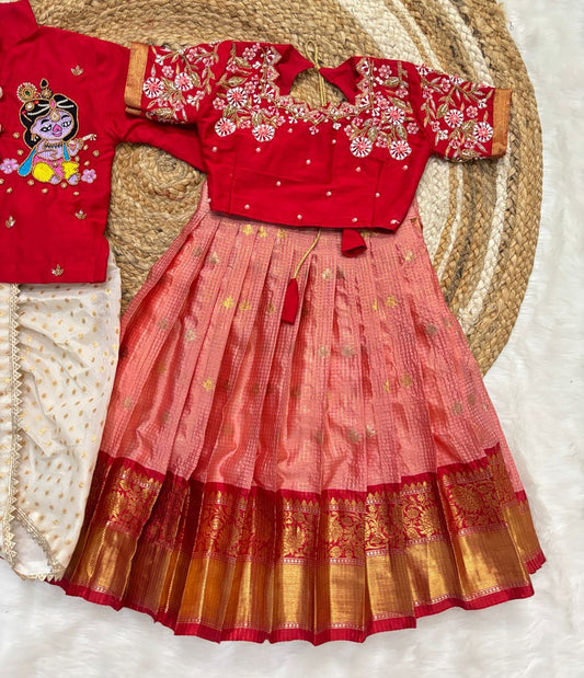 MAGGAM WORK KIDS ETHNIC WEAR BOY KURTA WITH  GIRL CUTE WEAR