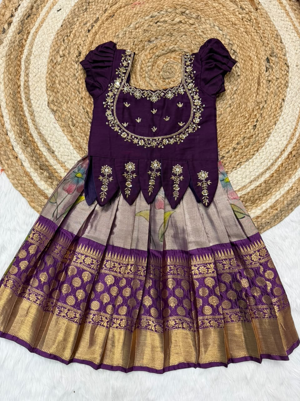 KIDS FLORAL TISSUE CUTE LEHENGA SET