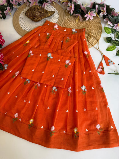 Kids Mul Chanderi embroidery cotton cut flower sets