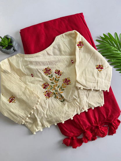 Cotton saree with stitched blouse