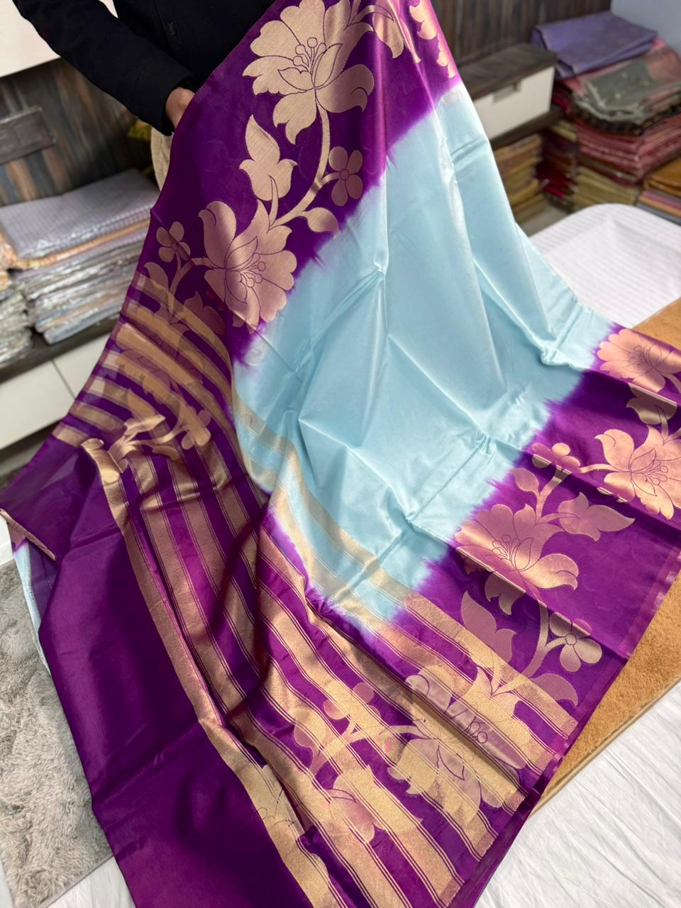 Semi pattu style paper soft Banarasi’s flower sarees