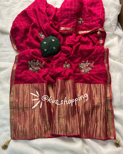 Handcrafted Jardoshi Saree With chex Classic Chinon Saree