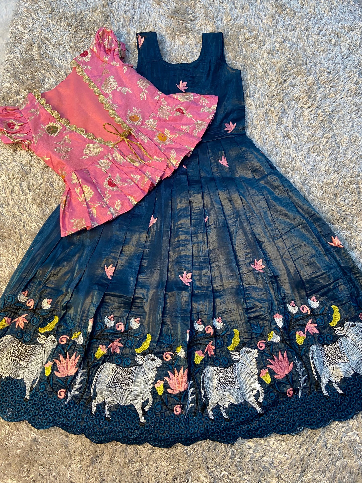 Pichwai embroidery kids cute Lehenga set
