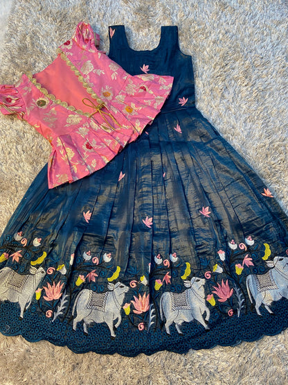Pichwai embroidery kids cute Lehenga set