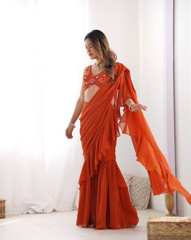 Ready to wear sharara saree with stitched blouse