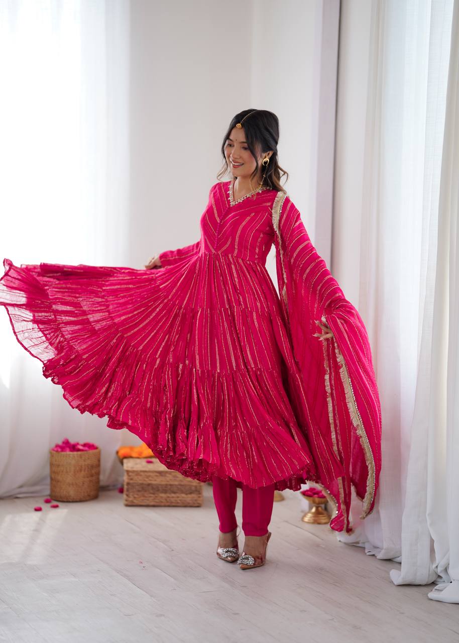 Elegant Mirror Work with Designer Anarkali Three Piece Set