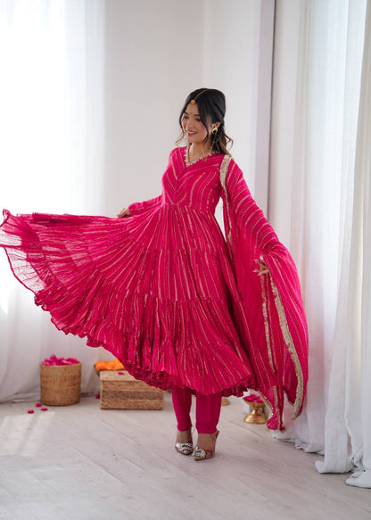 Elegant Mirror Work with Designer Anarkali Three Piece Set