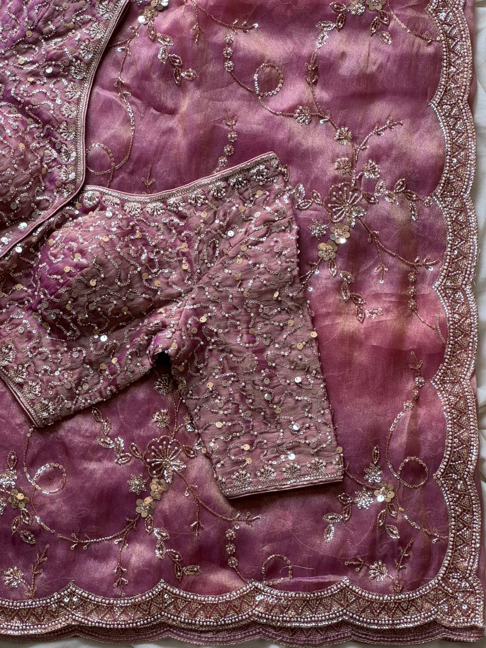 Premium luxe  cocktail handwork saree with stitched blouse