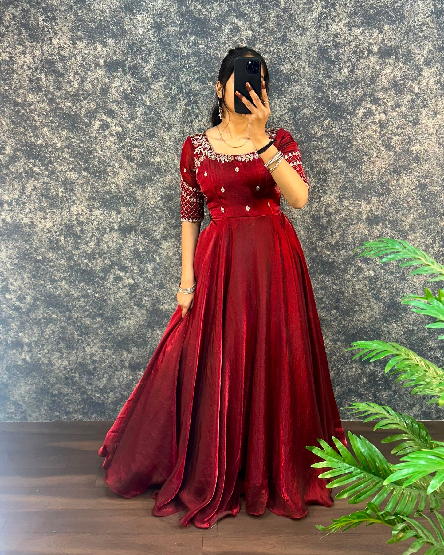 Premium Embroidery Sequence Gown with Dupatta
