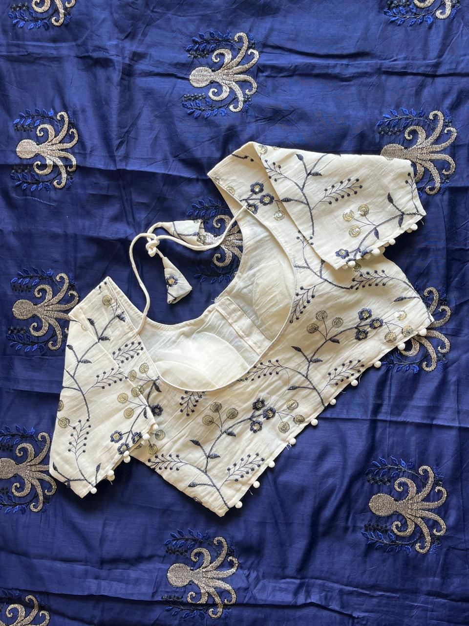 Octopus embroidery saree with stitched blouse