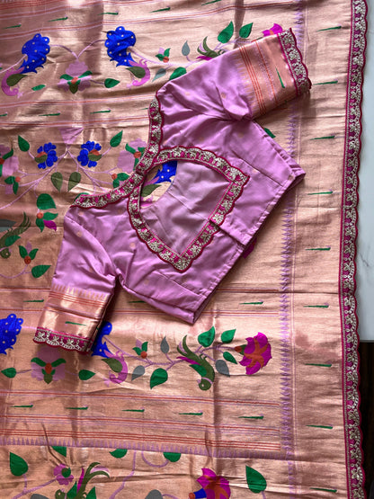 Banarasi pattu saree with paithani weaving saree with stitched blouse