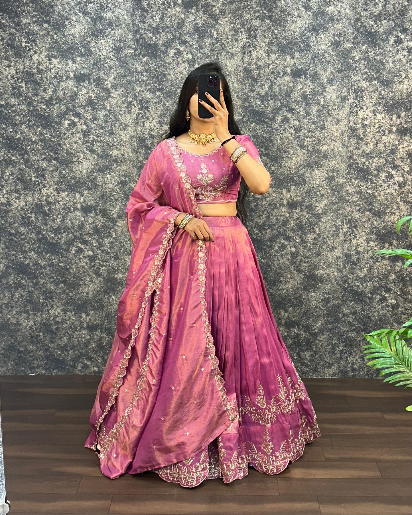 South tissue lehenga with embroidery