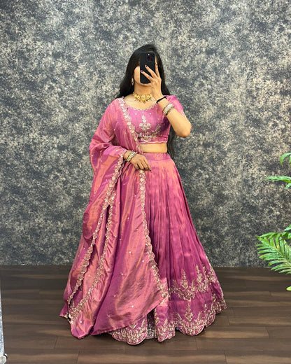South tissue lehenga with embroidery