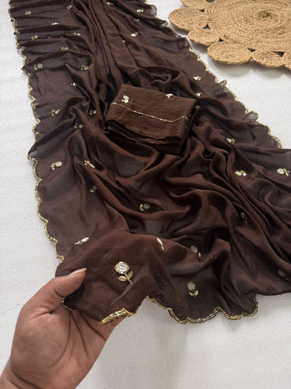 Budget Cutwork rangoli crush silk saree