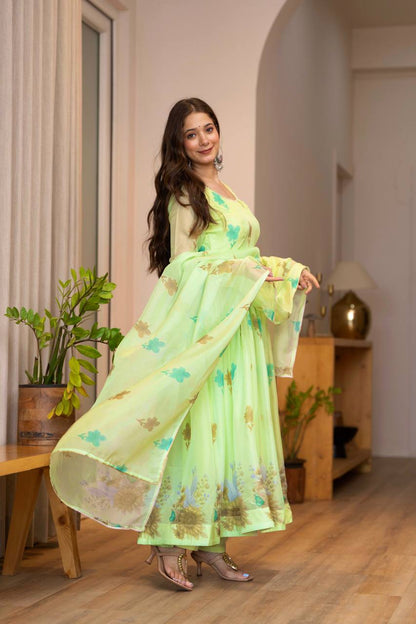 Floral printed Organza Anarkali Suit set