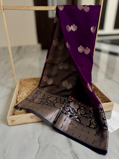 Handloom  colourful Row Mango Vintage saree