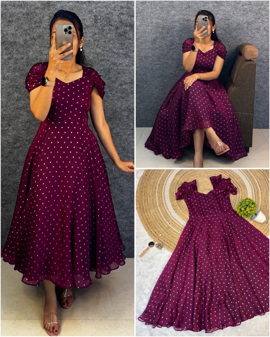 Designer princess party wear tissue butti midi gown