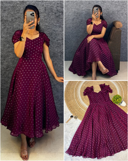 Designer princess party wear tissue butti midi gown